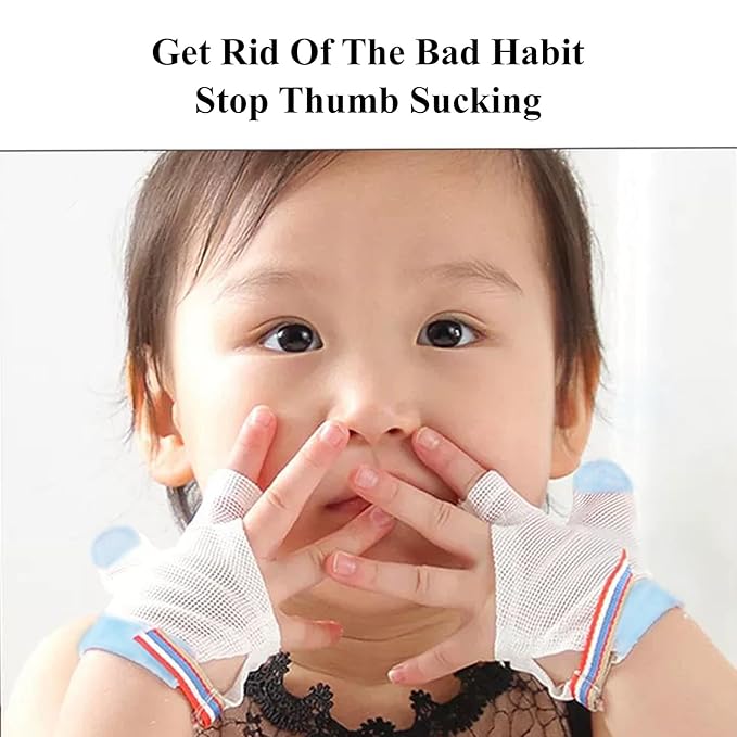 Thumb Sucking Guard for Kids with Finger Sucking Guard Gloves to Stop Thumb Sucking Deterrent Gloves for Ages 6 Months to 8 Years (Blue, XS)
