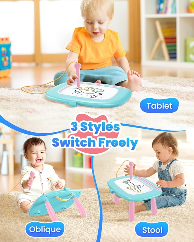 Magnetic Drawing Board, Toddler Girl Toy for 1-3 Year Old, Doodle Board Pad Learning and Educational Kids Toy for 1 2 3 Year Old Baby Birthday - Mint Blue