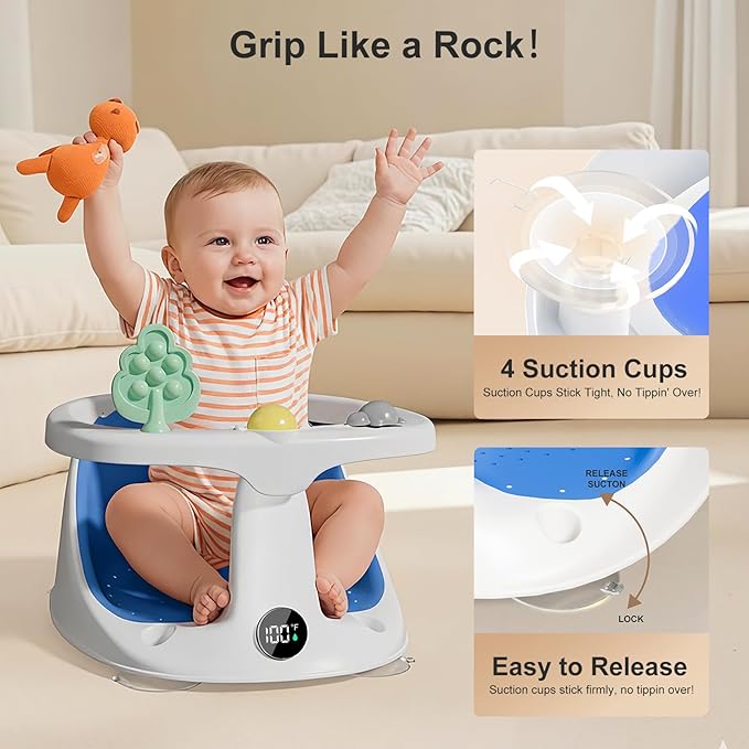 Baby Bath Seat for Babies 6 Months & Up - Bathtub Seats for Babies Sitting Up with Rinse Cup, Non-Slip, Comfortable, Infant Bath Essentials, Blue