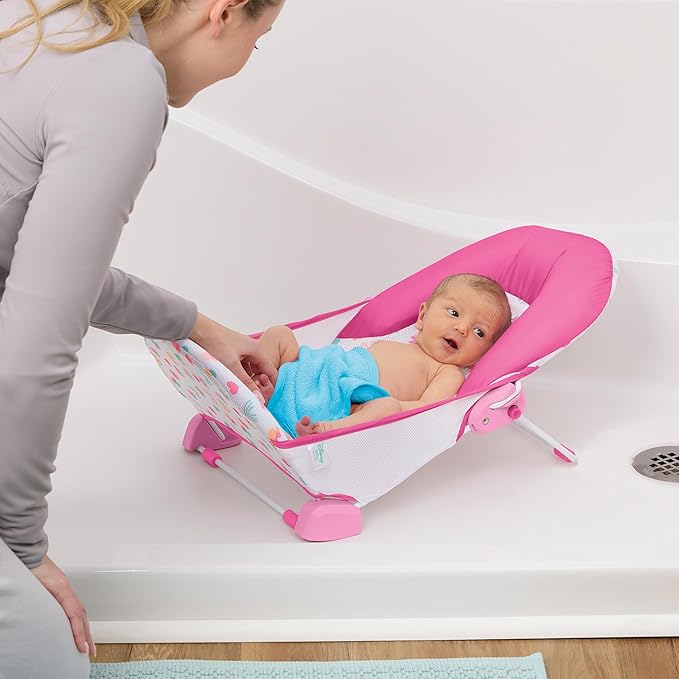 Bright Starts Disney Baby Minnie Mouse Foldaway 2-Position Baby Bath Seat, Adjustable Support for Sink or Bathtub, Ages 0-6 Months up to 20 Pounds, Machine-Washable Sling