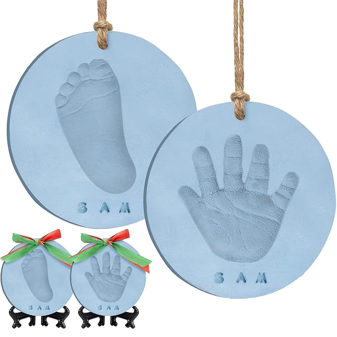 Baby Hand and Footprint Kit Girls, Boys - Personalized Baby’s First Christmas Ornament Kit, Newborn Christmas Gifts for New Mom, Cute Shower Gifts, Easy to Use Handprint Ornaments (Sky, Multi-Colored)