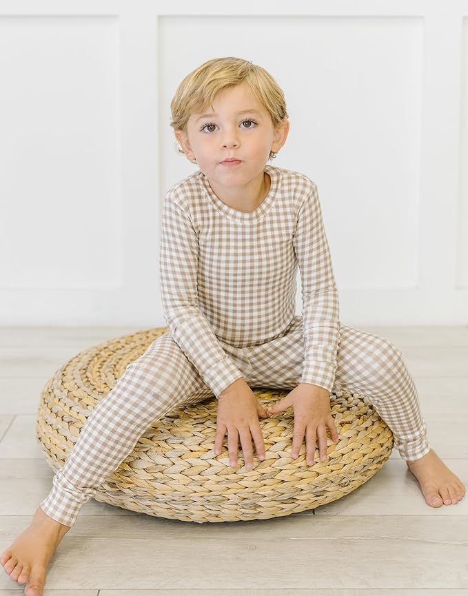 moimoln Baby Toddler Pajama Set Snug-Fit Cotton Modal Sleepwear, Leopard, Check & Solid Mix (6M-8Y, 1/2 Pack)