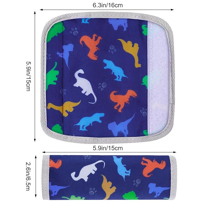 Seat Belt Cover Pad for Baby, Soft Seatbelt Cushion Covers for Kids 2Pcs Car Seat Strap Shoulder Pads for All Car Seats, Stroller, High Chair,Blue Dinosaur