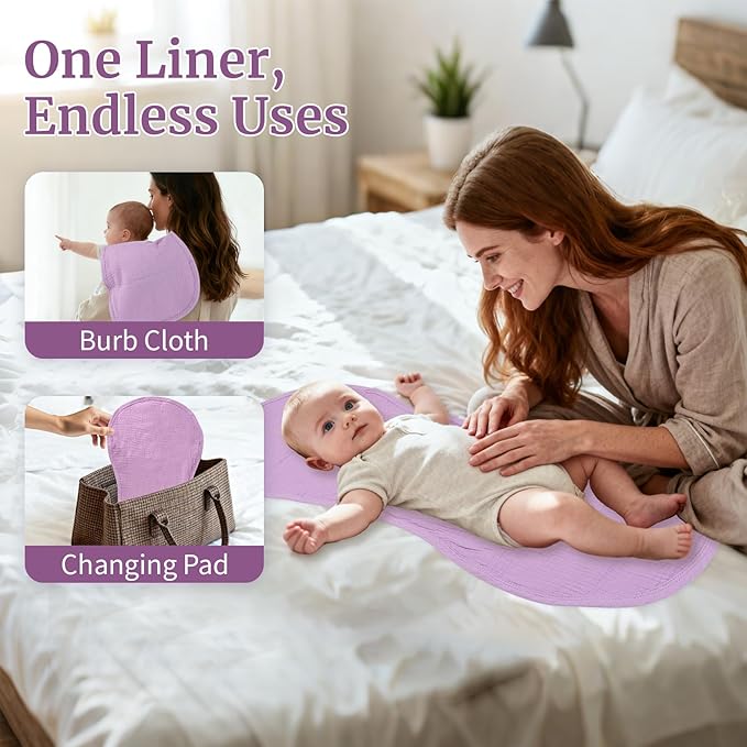 4-Pack Waterproof Changing Pad Liners | Fits Keekaroo Peanut Changer | Extra Thick, Ultra Soft & Absorbent | 2-Sided Reusable Diaper Mat | Machine Washable(Purple)