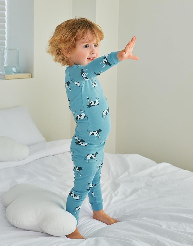 moimoln Sibling Matching 6M-8Y Soft Warm Cotton Modal Character Long Sleeve Snug-Fit Pajama Long Sleeve Sleepwear Daily