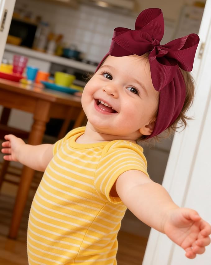 doboi 6PCS Baby Girl Bows Baby Headbands Ribbon Bow Nylon Headbands Hair Accessories Big Baby Bows for Baby Girls Infant Newborn Toddler-BROWN
