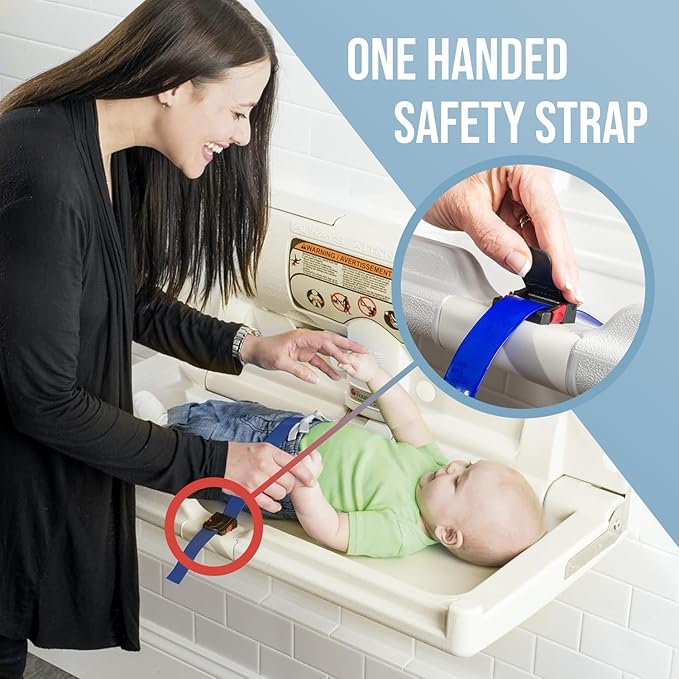 Foundations Classic Horizontal Baby Changing Station w/EZ Mount Backer Plate, Surface Mount, One Handed Adjustable Safety Strap & Liner Dispenser, Cream (5211089)