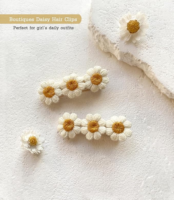 Cherssy 2" Daisy Flowers Hair Clips for Girls, 12 Pcs Cotton Fully Lined Alligator Clips, Non Slip Floral Baby Barrettes Hair Pins for Infant Toddler Kid School Girls' Gift