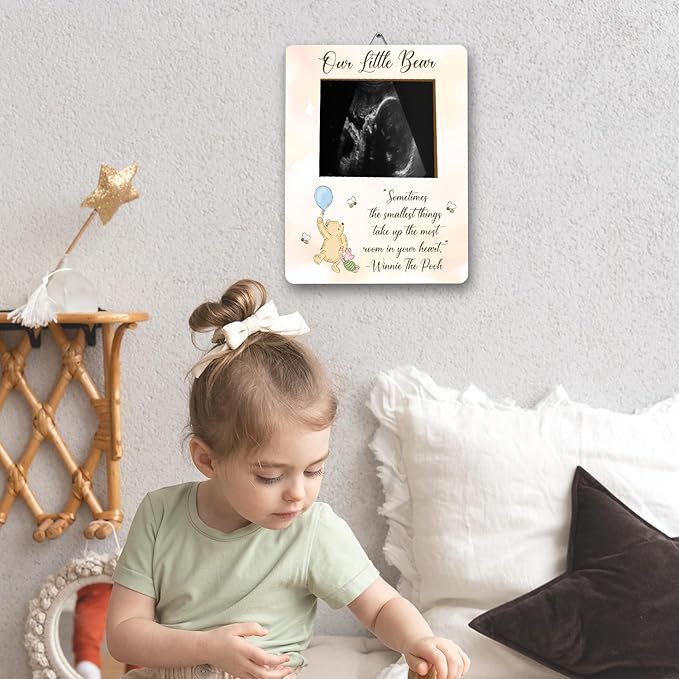 ALodr Winnie Baby Shower Picture Frame, the Pooh Ultrasound Picture Frame, Winnie Baby Shower Decor, the Pooh Gender Reveal Decor, Cute Bear Pregnancy Milestone Keepsake, Winnie's Gifts