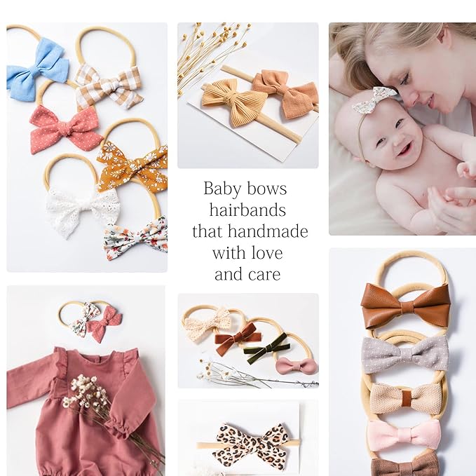 Jesries 21 PCS Baby Headbands and Bows Hairbands Soft Nylon Elastics Handmade Girls Hair Accessories for Newborn Babies Infant Toddlers Kids