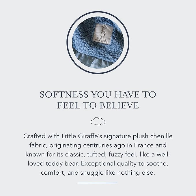Little Giraffe Chenille Baby Blanket – 29x35” Soft Chenille with Satin Trim, Cornflower | Ultra-Soft, Gentle & Safe, Lightweight & Breathable for Newborns & Toddlers