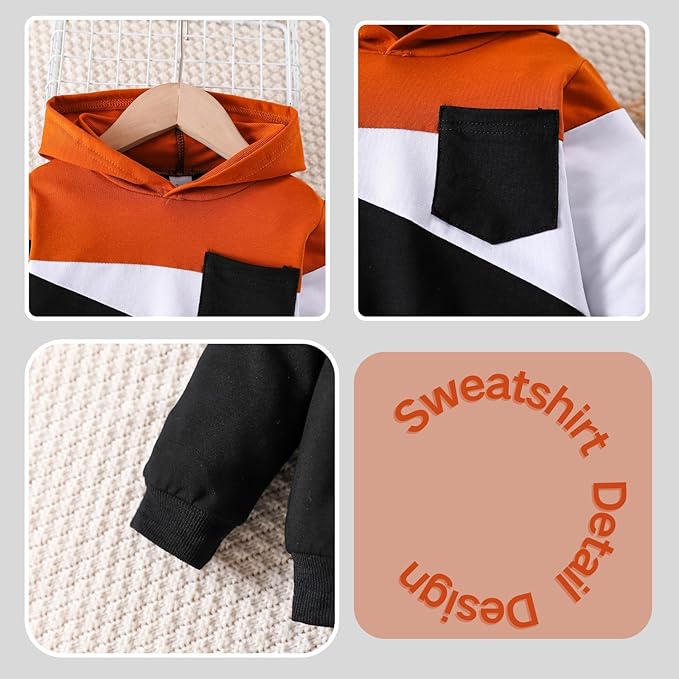 2-6T Toddler Baby Boy Clothes Color Blocking Hoodies + Pants Fall Winter Outfits