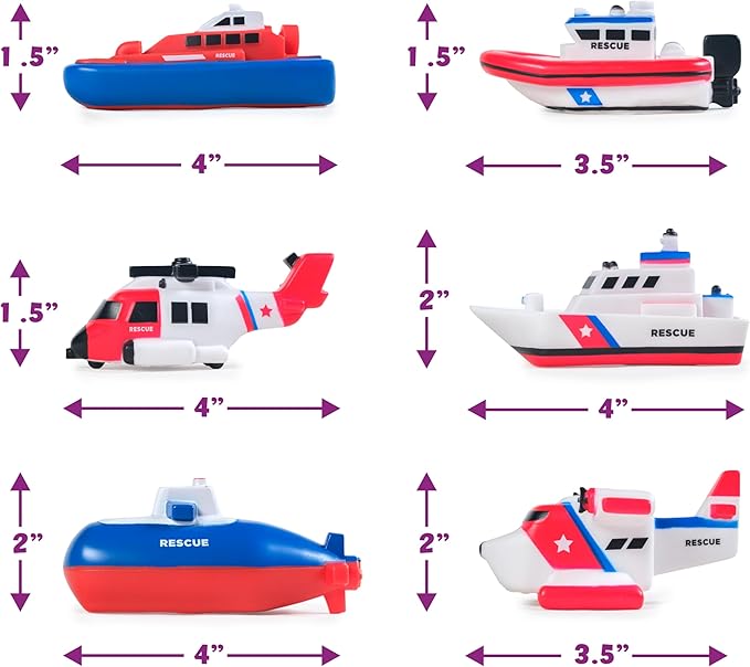 Tub Works® Ocean Rescue™ Vehicles Light Up Bath Toys, 6 Pack | Water-Activated Light Up Toys Flash & Change Color | Easy-Grip Baby & Toddler Bath Toys | Sensory Toys with Bath Lights for Kids Bath