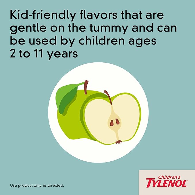 Children's Tylenol Liquid Pain Relief & Fever Medicine, Acetaminophen Oral Suspension, Dye-Free, Aspirin-Free, Ibuprofen-Free, High Fructose Corn Syrup-Free; Natural Apple Flavor, 8 fl. oz