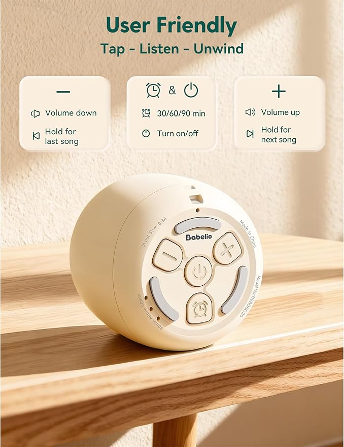 Babelio White Noise Sound Machine (Pocket Mini Pro) | 1000mAh Large Battery, 25 Non-looping Sounds for Adults, Kids & Babies, Timer, Memory Function, Pocket-Sized & Travel Essentials, Cream Beige