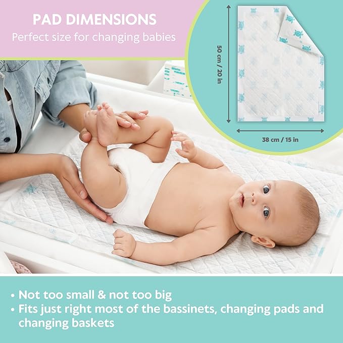 Vesta Baby 65 Disposable Changing Pads - Soft Absorbent Leak Proof Pee Mats - White Portable Diaper Change Underpads for Bed & Table Protection - 15" x 20" Waterproof Liners