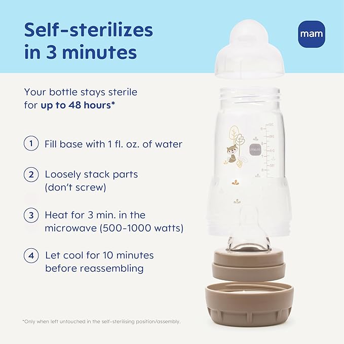 MAM 9oz Easy Start Anti-Colic Baby Bottles, Medium Flow with 2 Bonus Nipples Set (Fast & Extra Fast Flow), Reduces Colic, Gas, & Reflux, Easy-to-Clean, BPA-Free, 2+ Months, Made in Europe Pack of 6