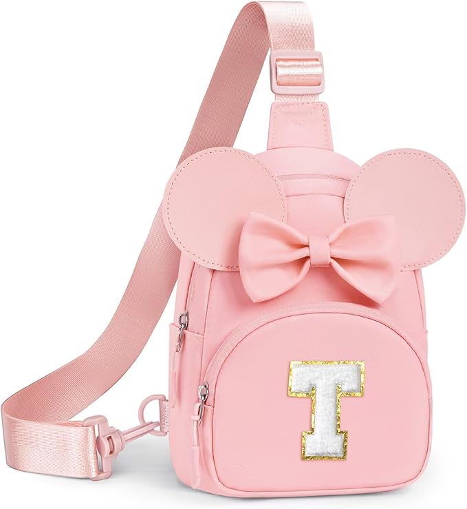 YOOLIFE Birthday Gifts for 2 3 4 5 6 7 8 Year Old Girls Kids, Initial Sling Bag Fanny Pack for Little Girls Purse, Girl Crossbody Bag Toddler Purse, Personalized Gifts for Daughter Sister, Pink (T)