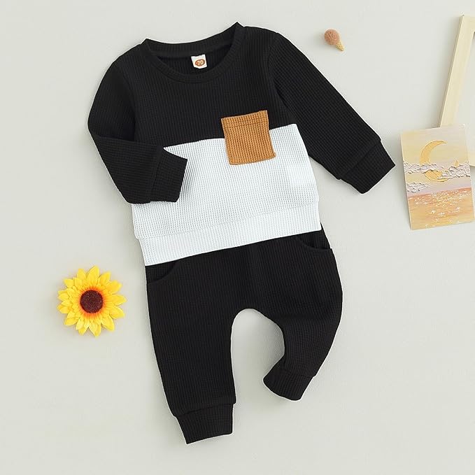Baby Boy Toddler Fall Outfit Striped Sweatshirt Toddler Boy Winter Waffle Clothes 3 6 12 18 Months 2 3 T Pant Set