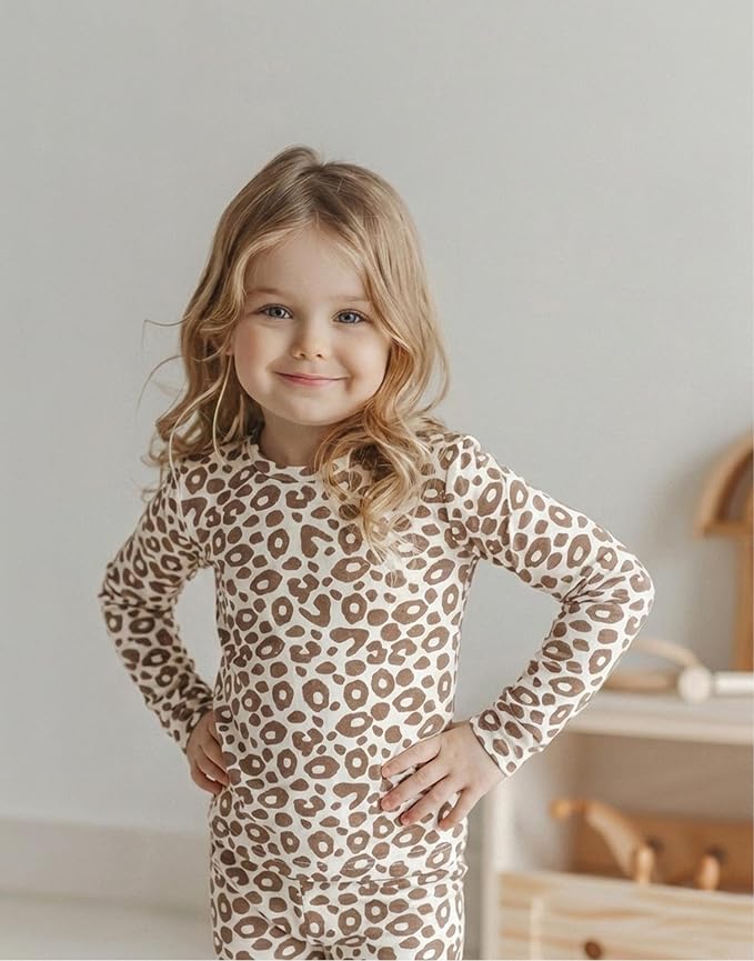 moimoln Baby Toddler Pajama Set Snug-Fit Cotton Modal Sleepwear, Leopard, Check & Solid Mix (6M-8Y, 1/2 Pack)