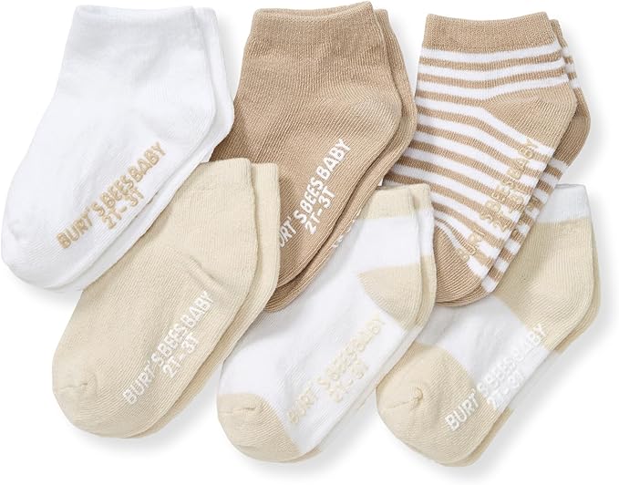 Burt's Bees Baby Baby Girls' Ankle Socks with Non-Slip Grips (6-Pack)