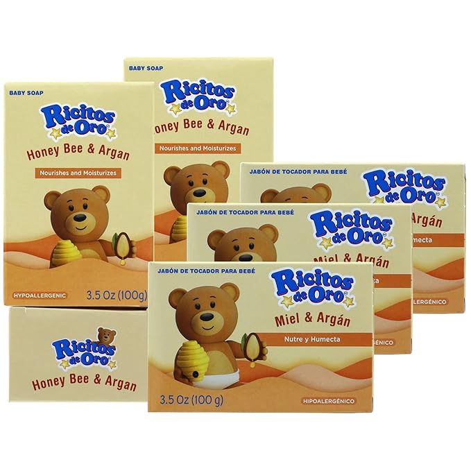 Ricitos de Oro Honey Bee Bar Soap, Hypoallergenic Bar Soap, Assists in Moisturizing Baby's Skin, Delicate Skin, 6-Pack of 3.5 Oz, 6 Bar Soaps.