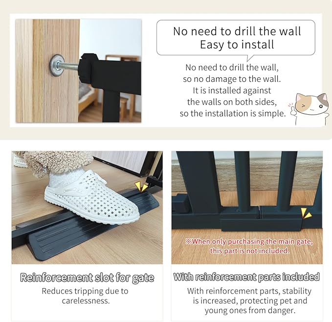 Lumizone Extra Tall Cat Gate 61.02" High Pressure Mounted Extra Wide 2025 New (17 Sizes) 1.37" Gap No Drilling Auto-Close One-Handed Operation Tall Pet Gate for Dogs(Black, 61.02" H x 34.25"-38.38" W)