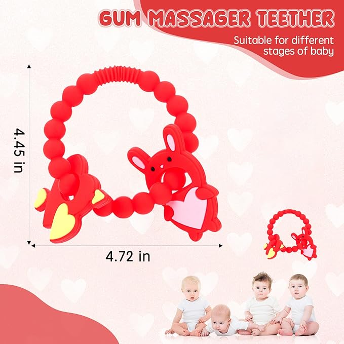 Valentine Teething Toys, Silicone Baby teethers 0-6 Months Easy for Little Hands to Hold, Cupid and Heart Rabbit for Valentine's Day Baby Teething Toys