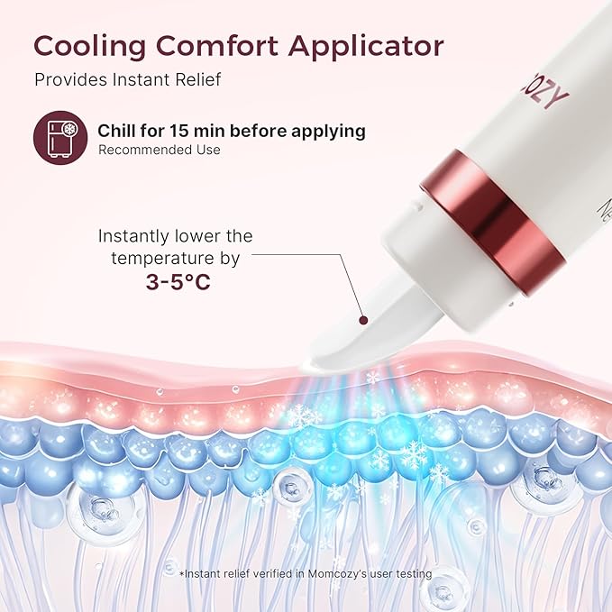 Momcozy Cooling Nipple Cream Safe for Nursing,Fast Relief with Cooling Ceramic Applicator for Cracked Nipples & Dry Skin, No Lanolin Nipple Butter,Plant-Based Formula, Breastfeeding Essentials, 1.76oz