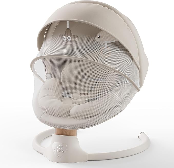 Baby Swings for Infants, FasonBaby Electric Baby Swing with 10 Preset Melodies, 5 Speeds, Remote Control and Bluetooth - Portable Infant Swing for Indoor and Outdoor(Beige)