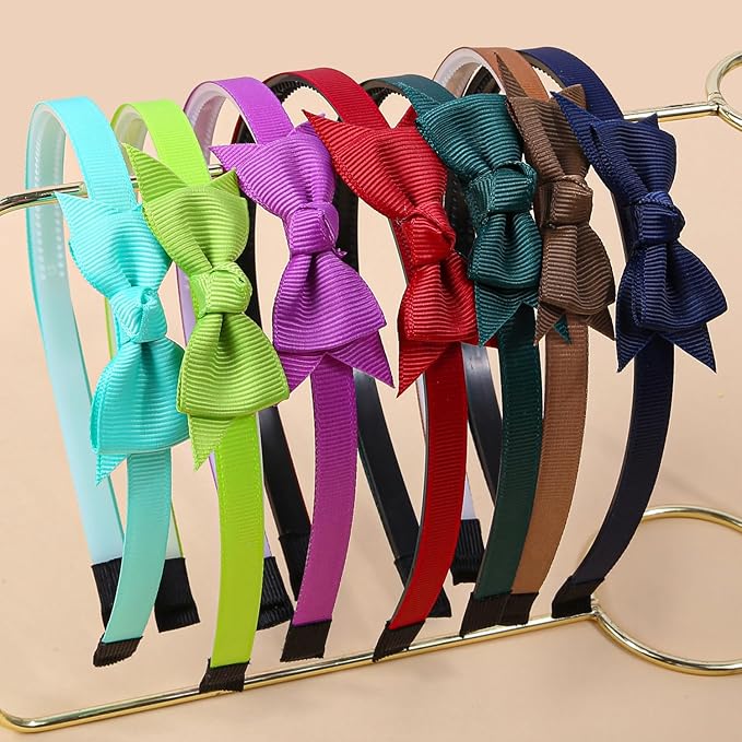 XIMA Mini Hair Bows Headbands for Girls,Cute Knoted Ribbon Bow with Head Band with Teeth for Kid Toddlers Children Teens Hair Accessories Pack of 15-A