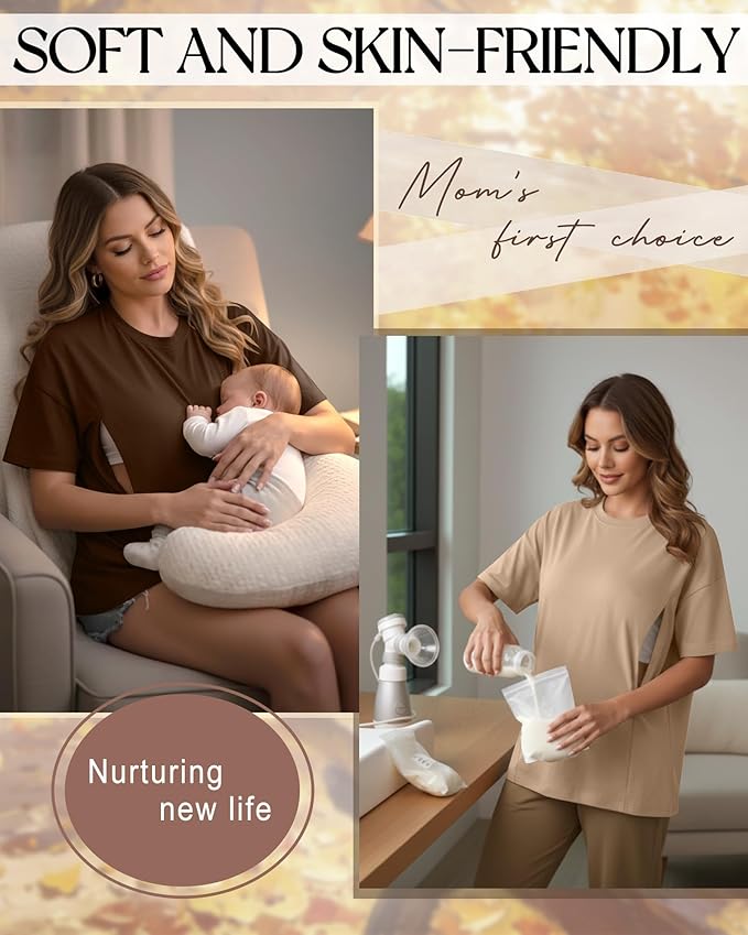 3 Pack Women's Oversize Nursing Breastfeeding Shirts Hidden Zipper Short Sleeve Loose Fit Maternity Tops