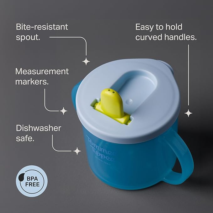 Tommee Tippee First Baby Sippy Cups with Spout and Lid, Ages 4 Months+, 6 oz, Leak-Proof Durable Spout, Easy Grip Handles, Bright Multicolor, Pack of 3