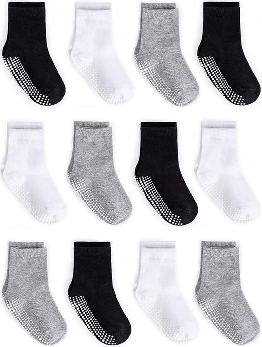 ZAPLES Baby Non Slip Grip Crew Socks with Anti Skid Soles for Infants Toddlers Kids Boys Girls
