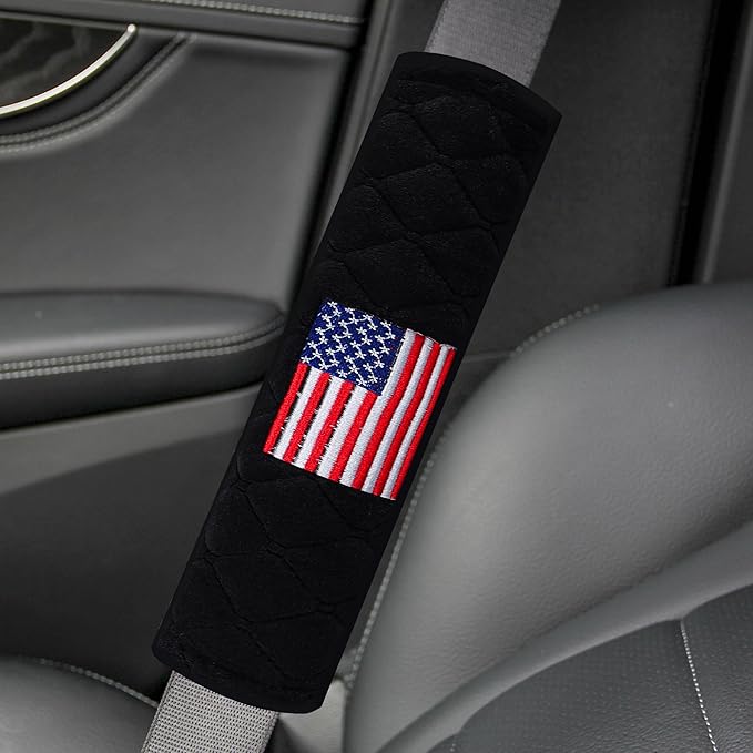 Amooca Soft Auto Seat Belt Cover Seatbelt Shoulder Pad Cushions 2 PCS for a More Comfortable Driving Universal Fit for All Cars and Backpack American Flag