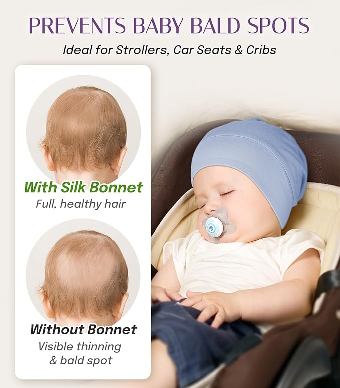 OLESILK Silk Baby Bonnet for 0-6 Months - 100% Mulberry Silk Toddler Hair Bonnet, Adjustable Night Cap for Sleeping