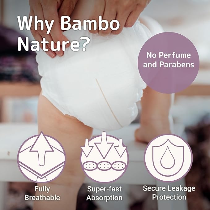 Bambo Nature Hypoallergenic Baby Diapers, Eco-Labelled Sustainable Diapers, Enhanced Leakage Protection, Totally Chlorine-free, Skin Friendly, and Super Absorbent - Size 6 (24 Count)
