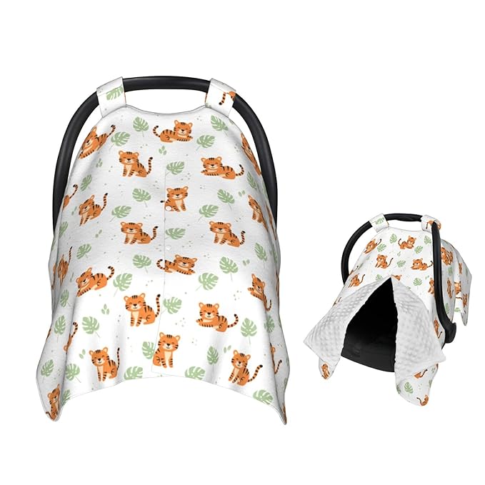 Tiger and Leafs Baby Car Seat Canopy Nursing Cover for Newborn Car Seat Breastfeeding Covers Blanket Newborn Shower Gift