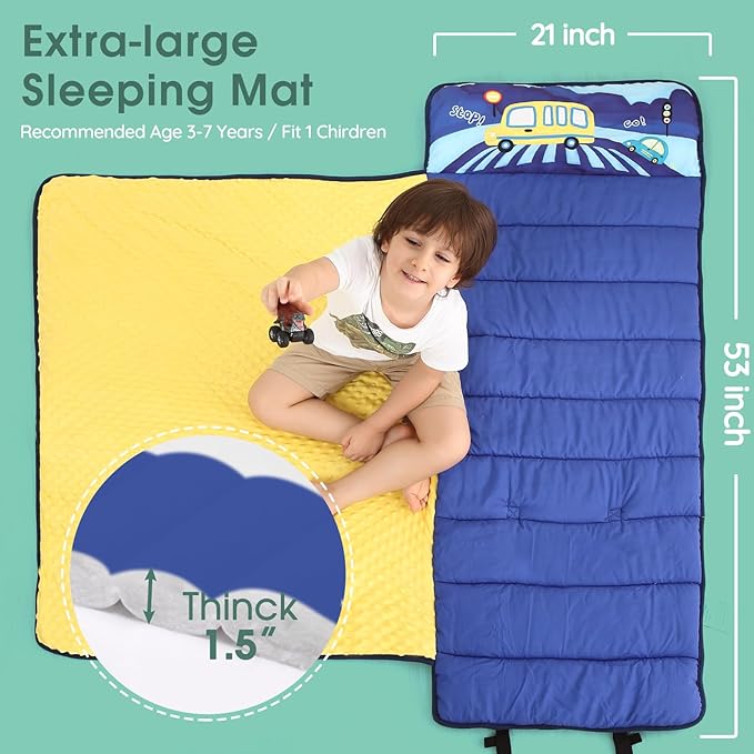 ACRABROS Toddler Nap Mat with Pillow and Blanket, Large Rolled Napping Mats,Slumber Bags for Boys Girls,Kids Sleeping Bag for Daycare, Preschool Travel