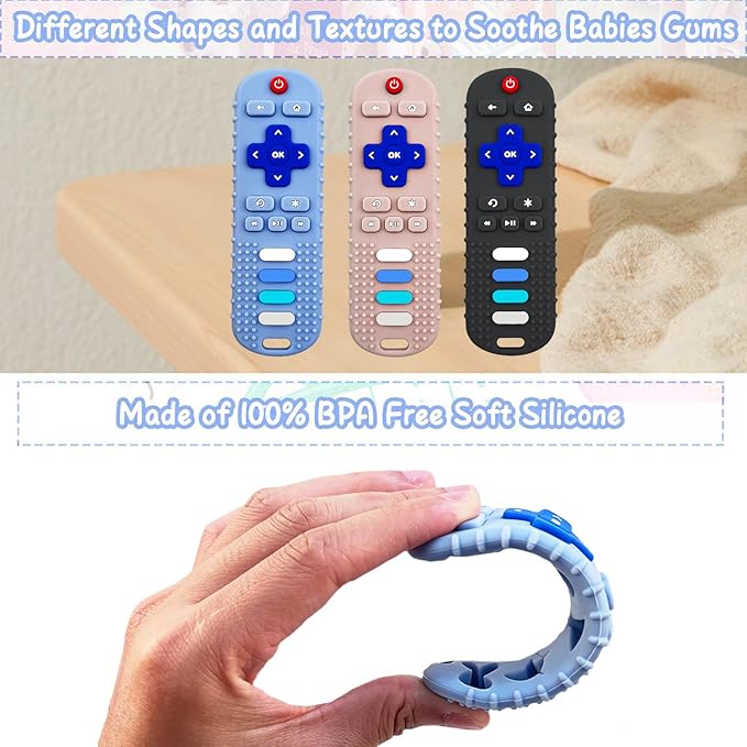 YAPROMO 2Pcs Teething Toys, Silicone TV Remote Teethers for Baby Toy Remote Teethetr for Infant Toddler Kids/Boy/Girl, BPA Free and Refrigerator Safe
