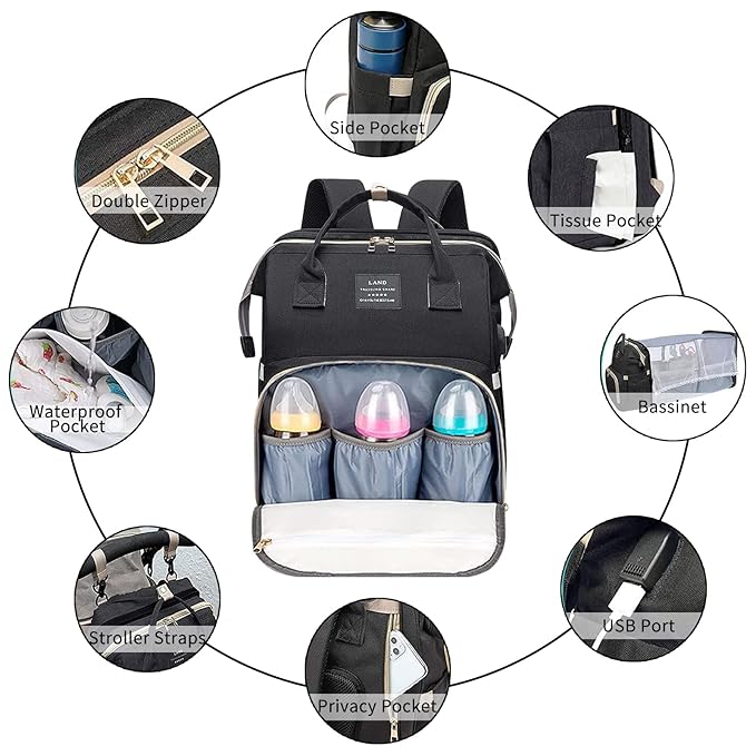 Baby Diaper Bags with Changing Station,900D Oxford Waterproof Diaper Bag Backpack for Moms Dads with USB Charging Port,Large Capacity Baby Essentials(Ungrade Black)