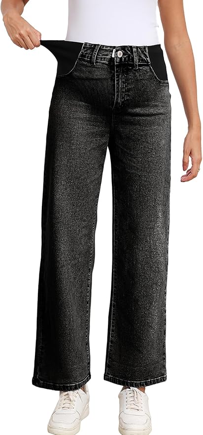 BLENCOT Maternity Jeans for Women High Waist Straight Leg Pregnancy Denim Pants with Pockets