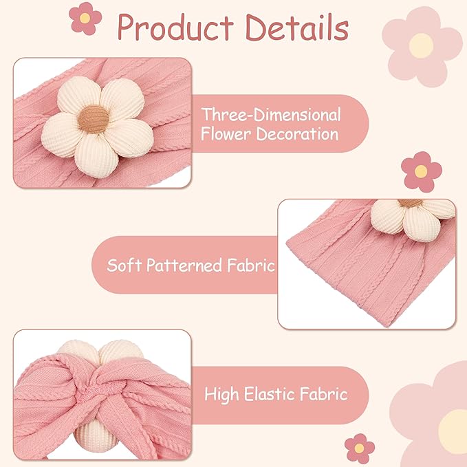 kangaroo 6PCS Baby Flower Headbands&Baby Girls Bows Headbands Soft Nylon Hairbands Hair Accessories for Newborn Infant Toddler Kids
