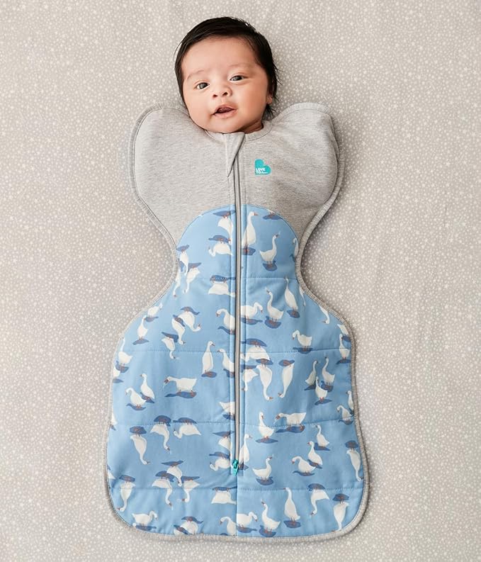 Love to Dream Warm Swaddle UP 2.5 TOG Baby Sleep Sack for Autumn & Winter | Arms Up Position for Self-Soothing, Calms Startle Reflex | Newborn 5-8.5 lbs, Dusty Blue Silly Goose