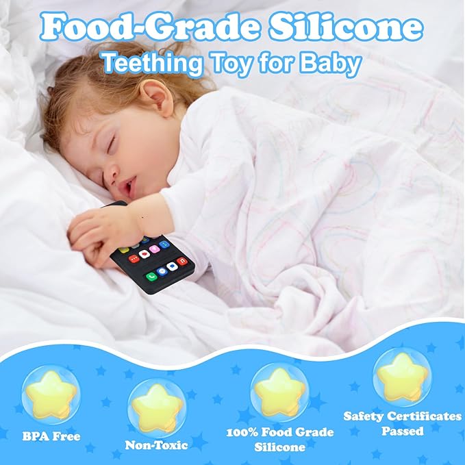 Cell Phone Teether for Baby 3-6 Months, Silicone Teething Toys for Babies 6-12 Months, Play Phone Teething Toy, Sensory Toy Chew Toy for Autism ADHD Toddlers, BPA Free