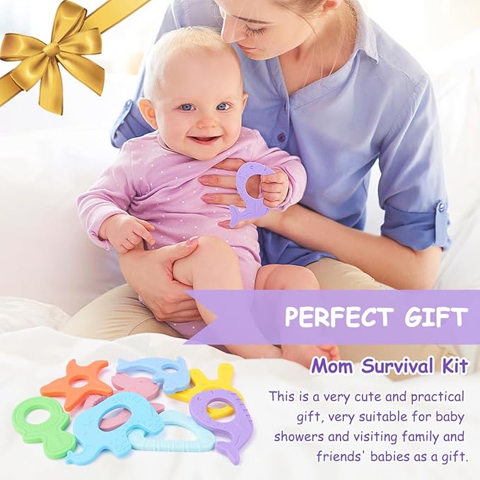 BEBOAN Silicone Baby Teething Toys, 5 Pack Cute Baby Teether Teething Ring Chew Toys Frozen Teether, BPA Free Easy to Grip Gifts for Infant Girls Boys 3 Months +