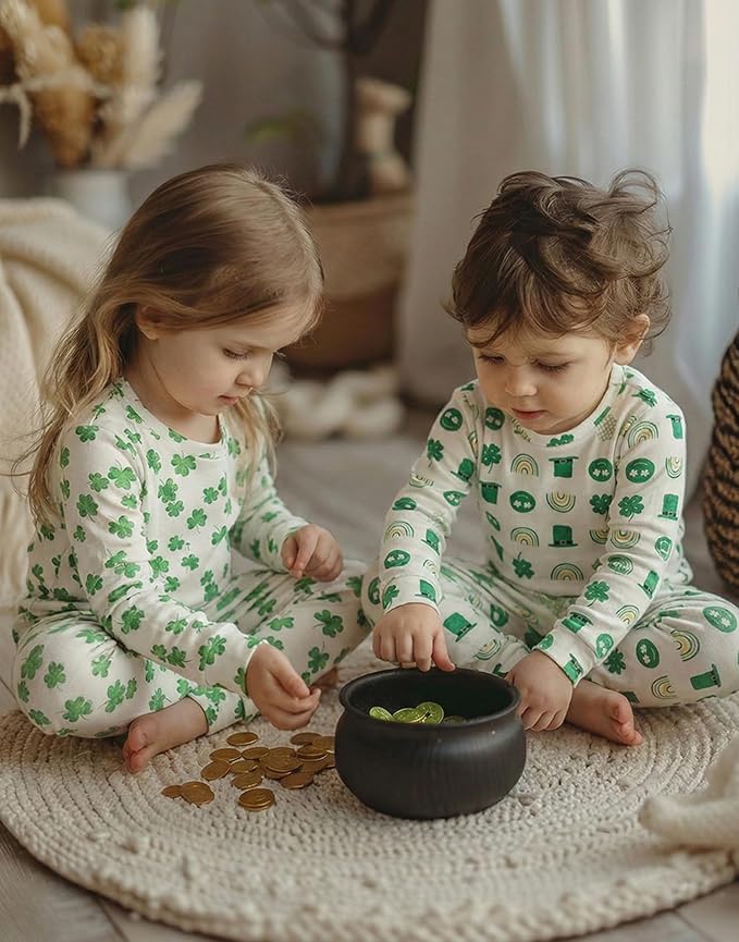 moimoln Sibling Matching 6M-8Y Soft Warm Cotton Modal Character Long Sleeve Snug-Fit Pajama Long Sleeve Sleepwear Daily