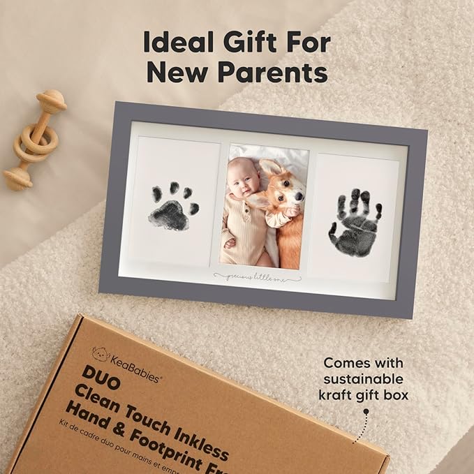 Inkless Hand and Footprint Kit, Boy, Girl, Newborn Keepsake - No Mess Ink Pad for Baby Handprint,Clean Touch Paw Print Kit for Dog Picture Frame,Personalized Baby Christmas Shower Gifts(Gunmetal Gray)