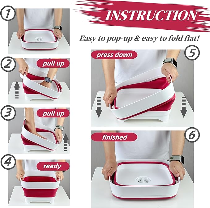 2.6 Gal(10L) Collapsible Camping Sink, Magenta Space-Saving Collapsible Dish Basin with Drain Plug for bottle washing, Collapsible Bucket for RV Essentials and Foot Soaking