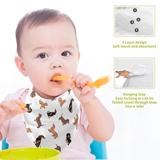 YETTASBIN Dachshund Dog Muslin Baby Hand Washcloths, Soft Cotton Bath Face Towel, 4 Layers Extra Absorbent Feeding Burp Cloth for Newborn Infant, 5 Pack